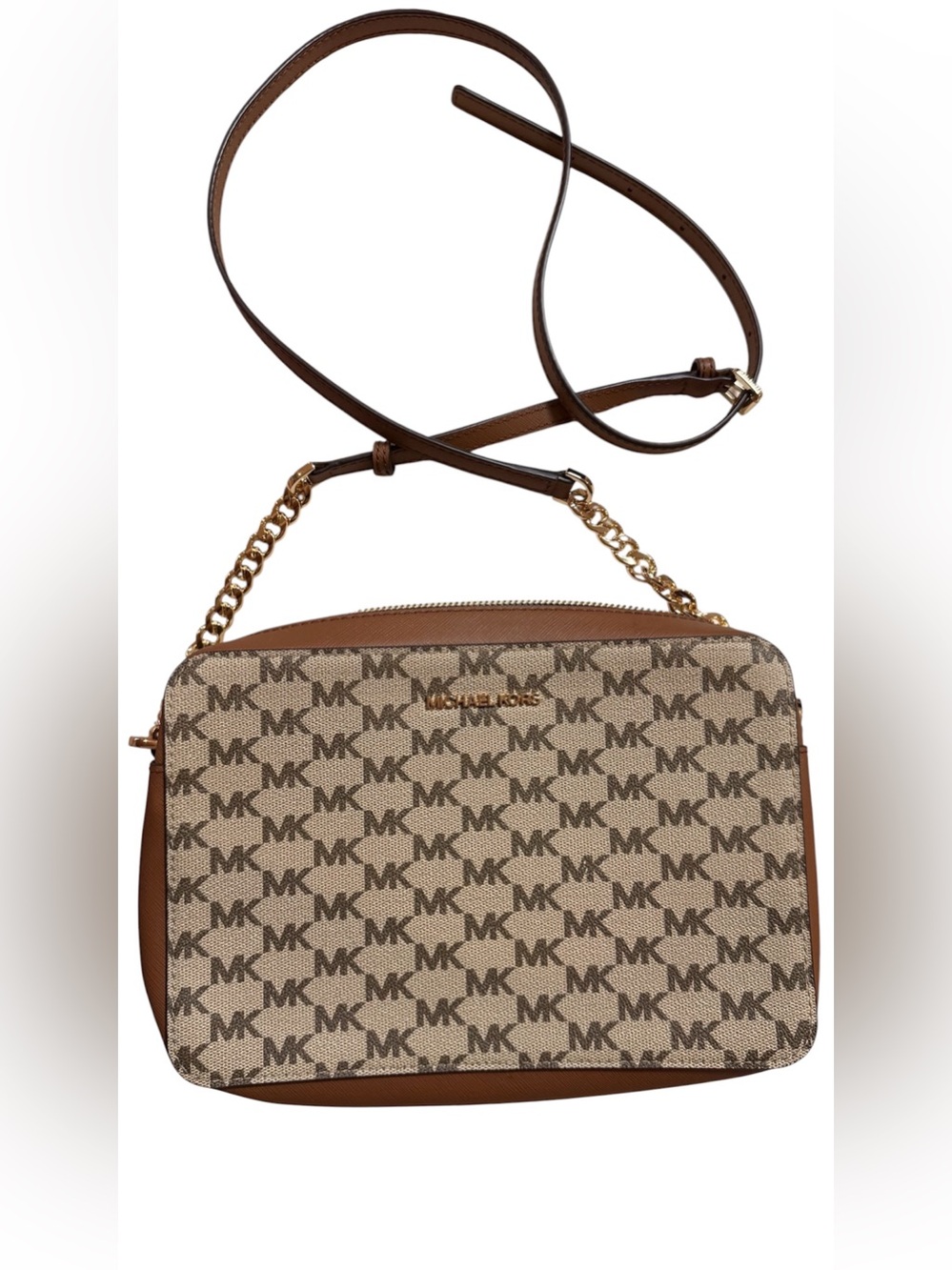 Michael Kors Brown & Beige Signature MK Crossbody Bag